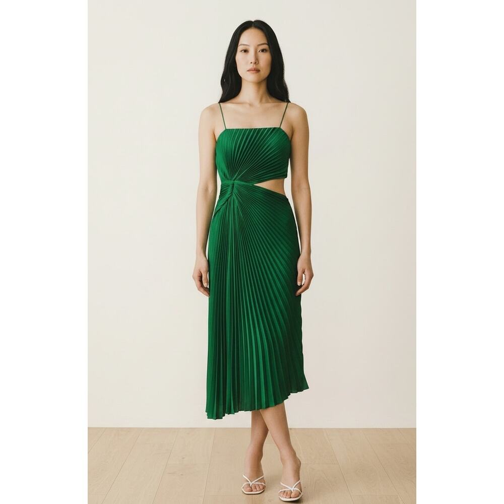 Alice + Olivia Pleated Cut-Out Dress Sleeveless Emerald Green Size 6 NWT